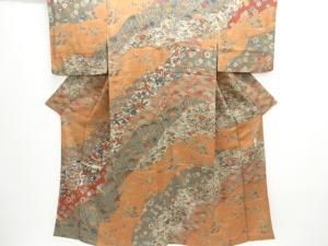 作家物　縮緬地　霞に花古典柄付け下げ訪問着